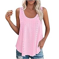 Scoop Neck Sleeveless Shirts for Women Summer Eyelet Tank Tops Trendy Flowy Vest Blouses Sexy Casual Tanks Tee