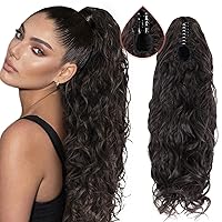 Wavy Ponytail Extensions Drawstring Brown 20 inch Thick Curly Wavy Natural Hair Extensions Ponytail Clip in Ponytail Extensions Short Fake Drawstring Ponytail for Black Women(#Chocolate Brown 6 OZ)…