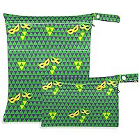 visesunny Mardi Gras Purple Green Yellow Geometric Mask 2Pcs Wet Bag with Zippered Pockets Washable Reusable Roomy Diaper Bag for Travel,Beach,Daycare,Stroller,Diapers,Dirty Gym Clothes,Wet Swimsuits,