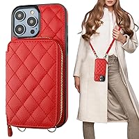 Bocasal Crossbody Wallet Case for iPhone 14 Pro Max, RFID Blocking PU Leather Zipper Handbag Purse Flip Cover, Kickstand Folio Case with Card Slots Holder Wrist Strap Lanyard 5G 6.7 Inch (Red)