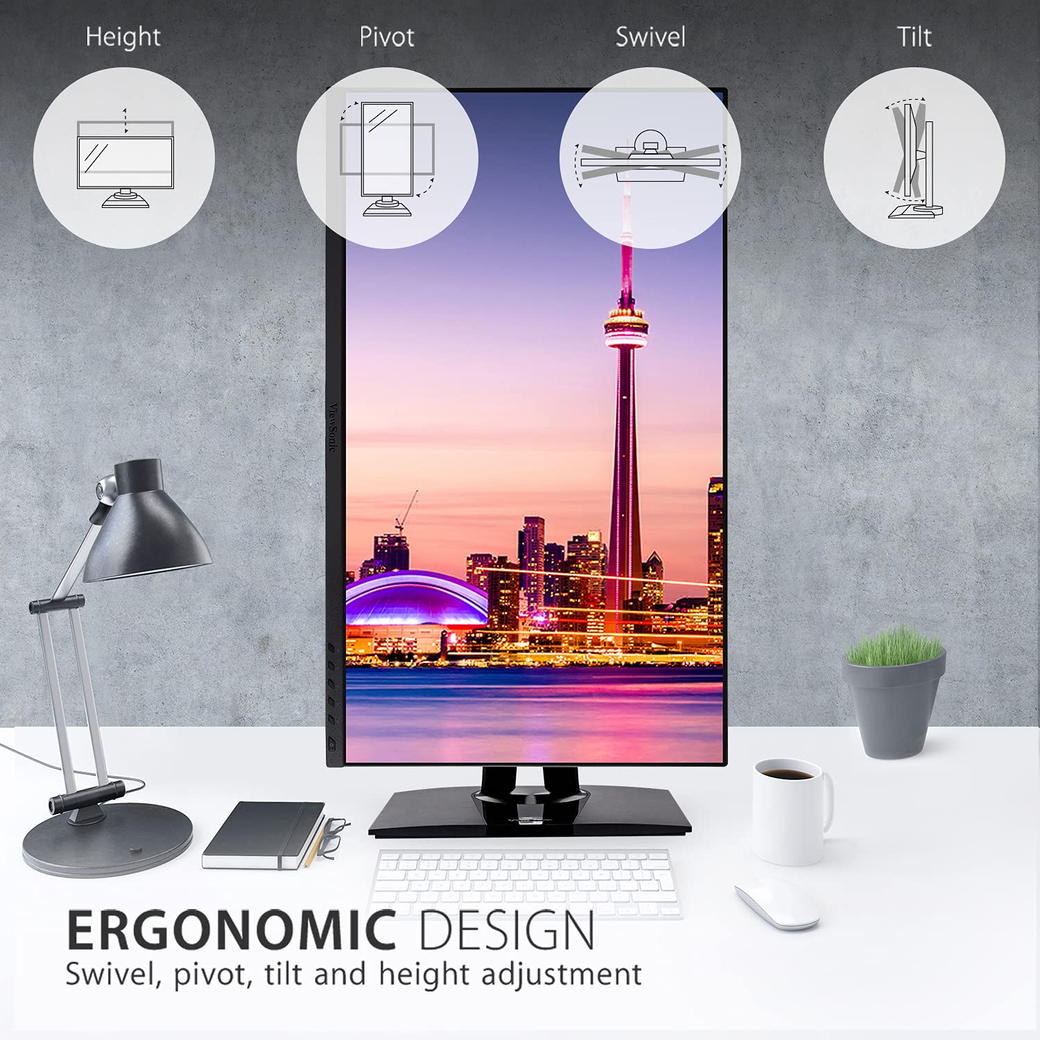 ViewSonic VP2756-4K 27 Inch Premium IPS 4K Ergonomic Monitor with Ultra-Thin Bezels, Color Accuracy, Pantone Validated, HDMI, DisplayPort and USB Type C for Professional Home and Office,Black