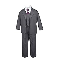 6pc Formal Boys Dark Gray Vest Sets Suits Extra Eggplant Necktie S-20 (10)