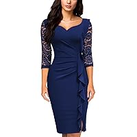 Miusol Women's Classy V-Neck Floral lace 3/4 Sleeve Cocktail Party Dress