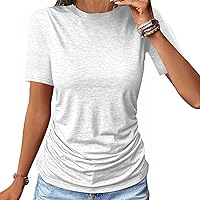 Womens Short Sleeve Crewneck T Shirts Side Ruched Summer Tops Dressy Casual Spring Basic Tee Top for Women 2024