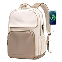 Travel Laptop Backpack for Women 15.6 Inch Backpack Purse, Work Backpack with USB Charging Port Waterproof Computer Bags Teacher Backpack Teacher Gift, Beige