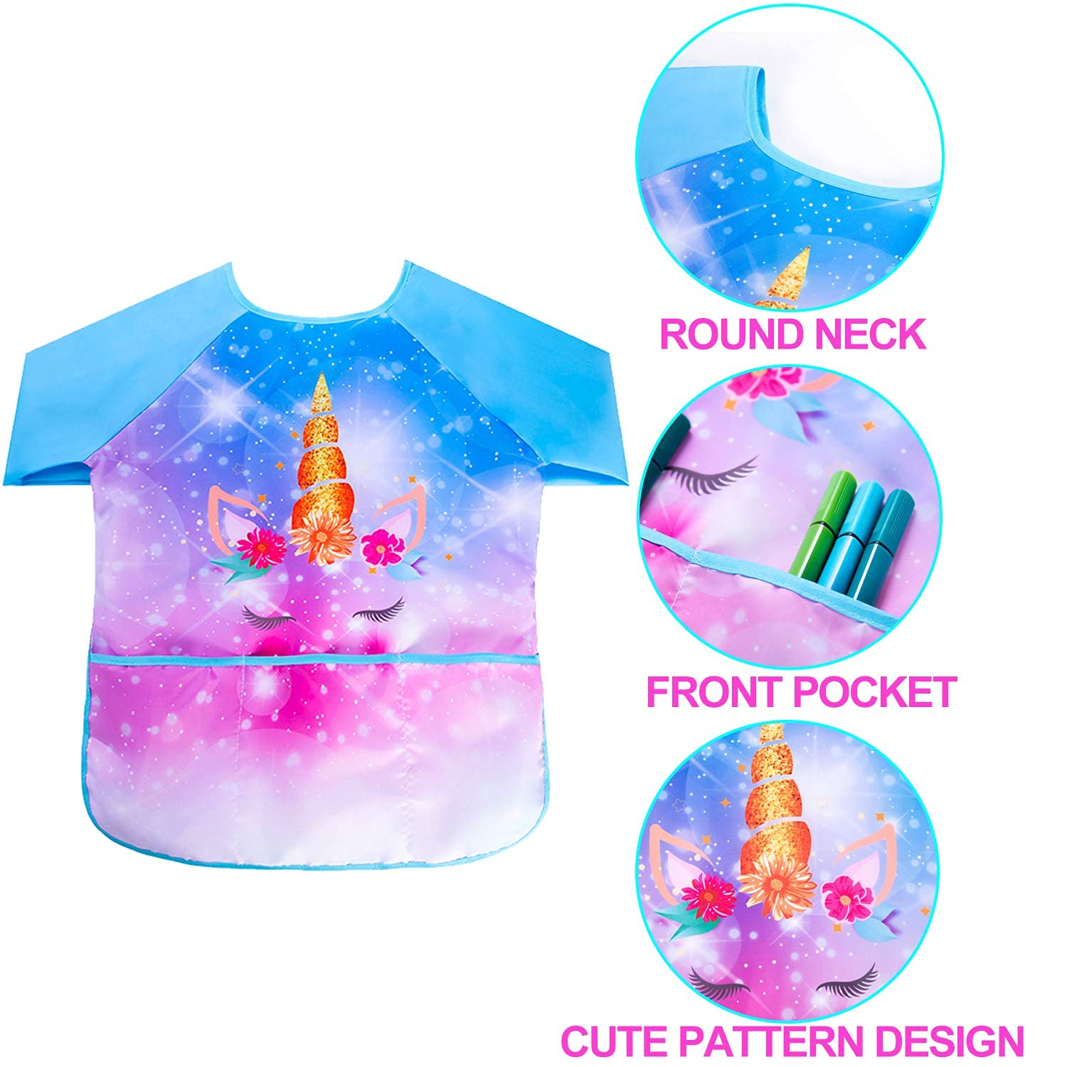 Fiodrimy Kids Art Smock Toddler Smock Waterproof Artist Painting Aprons Long Sleeve with 3 Pockets for Age 2-7 Years