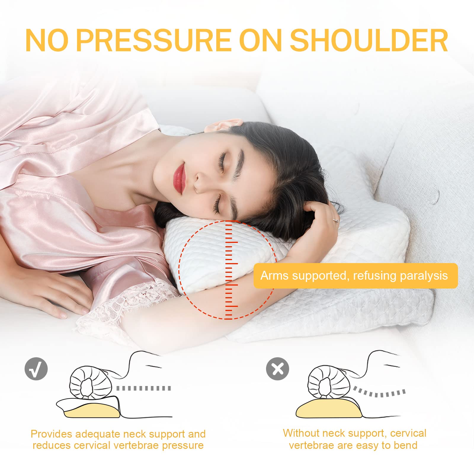 Misiki Cervical Memory Foam Pillow, Orthopedic Pillow Contour Pillow for Neck Pain, Cervical Ergonomic Pillow for Side Sleepers, Back and Stomach Sleep