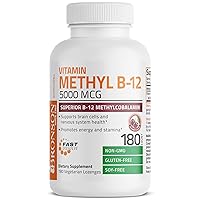 Bronson Methyl B12 5000 mcg Vitamin B12 Methylcobalamin Energy & Brain Support, 180 Lozenges
