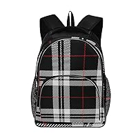 ALAZA Blackwhite and Red Tartan Plaid Scottish Travel Laptop Backpack Durable College School Backpack for Boys Girls