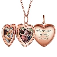 Sterling Silver Heart Locket Women Girls Small Picture Custom Lockets Pendant Necklace with Gift Packaging