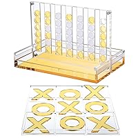 Set of 2 Acrylic Tic Tac Toe and 4 in a Row Game Classic Board Outdoor Games for Adults and Family Table Games Strategy Board Games for Living Room Table Guest Room Decor (yellow and White)