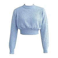 Women'S Long Sleeve Round Neck Casual Solid Color Batwing Sleeve Blouse Knitted Crop Sweater Pullover Tops