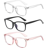 3 Pack Blue Light Blocking Glasses, Unisex Square Adult Eyeglasses for Screen Time, Womens Mens Computer Gaming Specs