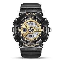 Mens Watch Army Dual Display Military Watches for Men Chronograph Sports Watch Digital with Alarm Shock,Black Gold
