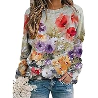 Fronage Women's Floral Printed Sweatshirt Long Sleeve Crewneck Casual Loose Vintage FLower Graphic Pullover Tops