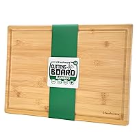 Bamboo Cutting Boards for Kitchen with Juice Groove [Extra-Large] Wood Cutting Board for Chopping Meat, Vegetables, Fruits, Cheese, Knife Friendly Serving Tray with Handles, 17.5 x 12-inch
