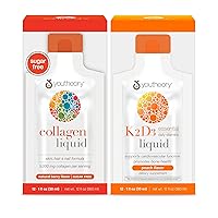 Youtheory Collagen Liquid Berry Flavor, 12 Single Serving Packets, K2 and D3 Vitamin Liquid Peach Flavor, 12 Single Serving Packets