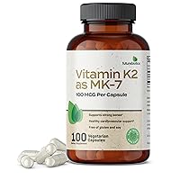 Vitamin K2 as MK-7 100 mcg, Supports Strong Bones - Non-GMO, 100 Vegetarian Capsules