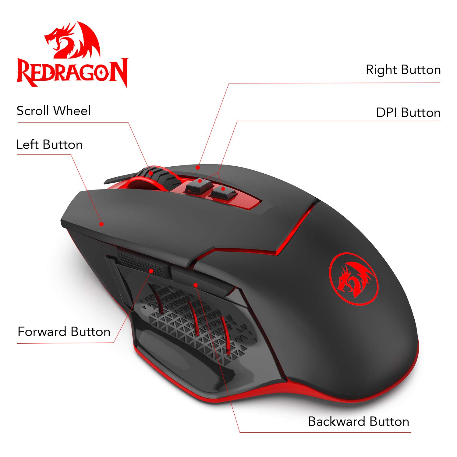 Redragon M690-1 Wireless Gaming Mouse with DPI Shifting, 2 Side Buttons, 2400 DPI, Ergonomic Design, 8 Buttons-Black