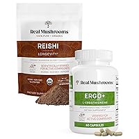 Real Mushrooms Ergothioneine (60ct) and Reishi Organic Powder (45 Servings) Bundle with Shiitake and Oyster Mushroom Extracts - Longevity and Relaxation -Vegan, Gluten Free, Non-GMO