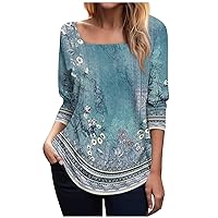 Fall Tops for Women 2023 Long Sleeve Square Neck Shirt Casual Gradient Color Tunic T Shirt Flowy Pullover Tee Blouses