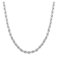Solid 925 Sterling Silver Italian 2mm, 3mm Diamond-Cut Braided Rope Chain Necklace for Men Women, 925 Sterling Silver Made in Italy