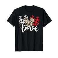 Cute Valentines Day Leopard Plaid Love Heart Women Girls T-Shirt