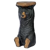 Design Toscano Forest Pedestal Table Rustic Cabin Decor, 24 Inches High, Handcast Polyresin, Black Bear Finish