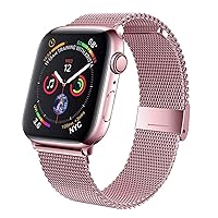 Milanese Watchband for Watch 38mm 40mm 42mm 44mm Stainless Steel Women Men Bracelet Band Strap for i-Watch 7 3 4 5 6 SE (Color : Rose Pink, Size : 44mm)