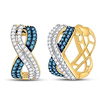 The Diamond Deal 10kt Yellow Gold Womens Round Blue Color Enhanced Diamond Hoop Earrings 1 Cttw