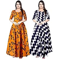 Jessica-Stuff Women Printed Rayon Blend Stitched Anarkali Gown Wedding Dress Pack Off 2 (17101)