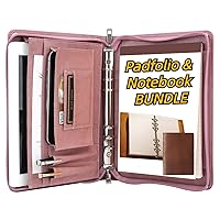 A5 Genuine Leather Notebook (Brown) and A5 Vegan Leather Padfolio (Pink) Bundles, Perfect for Men and Women