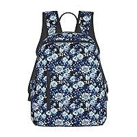 Blue Flower Pattern Roses Print Simple And Lightweight Leisure Backpack, Men'S And Women'S Fashionable Travel Backpack