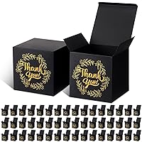 Engrowtic 50 Pcs Thank You Small Black Gift Box with Lids 5 x 5 x 5 Inches Paper Proposal Box Square Candle Box Fold Cupcake Boxes Easy Assemble for Mothers Day Gifts Boxes Bridesmaid Bakery Candy
