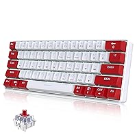 Snpurdiri Wired 60% Mechanical Gaming Mini Keyboard, White LED Backlit Ultra-Compact Small Office Keyboard for Windows Laptop, PC, Mac, White-Red, Red Switches