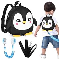 Accmor Toddler Harness Backpack Leash, Cute Penguin Kid Backpacks with Anti Lost Wrist Link, Mini Child Backpack Harness Leashes Walking Wristband Rope Travel Bag Harness Rein for Baby Girls (Black)