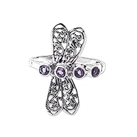 NOVICA Artisan Handmade Amethyst Cocktail Ring .925 Sterling Silver Dragonfly with Stones Multi Indonesia Gemstone Animal Themed 'Purple Dragonfly'