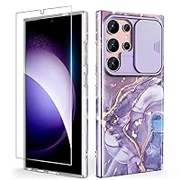 Designed for Samsung Galaxy S24 Ultra Case, with Slide Camera Cover & Screen Protector, Fade-Proof Chic Pattern, Shockproof Protective, Slim Thin Phone Case for S24 Ultra 5G, Purple River
