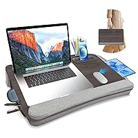 Laptop Desk for Bed, Home Office Lap Desk Fits up to 17 Inches Laptop with Cushion, Storage Function, Wrist Rest, Easy to Carry Bed Desk for Laptop and Writing with Tablet & Phone Holder, Grey