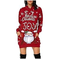 Christmas Hoodie Women Christmas Hooded Sweatshirt Xmas Graphic Tunic Dress Sweatshirt With Pockets
