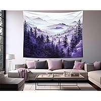 QGHOT Misty Forest Tapestry, Nature Mountain Tapestry Wall Hanging Watercolor Landscape Wall Tapestries for Bedroom Aesthetic Men Living Room Purple Wall Art Home Decor Gift (59.1