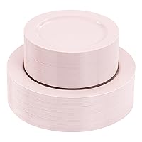FLOWERCAT 100PCS Pink Plastic Plates - Heavy Duty Pink Plates Disposable for Party/Mother's Day/Wedding - Include 50PCS 10.25inch Pink Dinner Plates - 50PCS 7.5inch Pink Dessert/Salad Plates