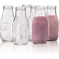 Circleware Country Milk Bottles Set of 6 Drinking Glasses Home and Kitchen Dairy Cow Glassware for Water, Juice, Beer, Bar Liquor Dining Beverage Gifts, Farmhouse Decor, 6 Count (Pack of 1), Clear