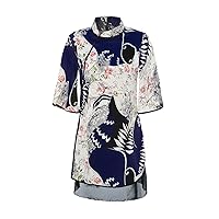 3/4 Sleeve Chinese Floral Qipao Loose Chiffon Cheongsam Dress