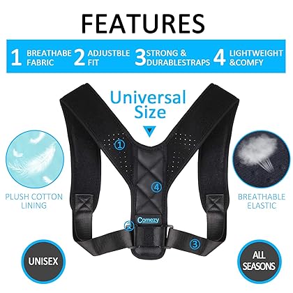 Comezy Posture Corrector for Women & Men, Breathable Back Brace Posture, Adjustable and Comfy Upper Back Support Straightener, Pain Relief for Neck, Shoulder, Spine, Back and Clavicle(Small/Medium