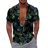 Men Hawaiian Shirts Stylish 90s Short Sleeve Vacation Beach Aloha T-Shirt Comfy Floral Tropical Button Up Shirts