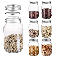 novelinks 32 OZ Clear Plastic Mason Jars with Airtight Lids - Plastic Mason Jars 32 OZ Plastic Jars with Lids for Kitchen & Household Storage (6 PACK, Silver)