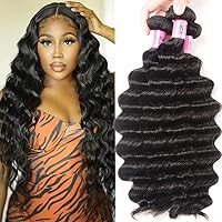 Hair 10A Brazilian Loose Deep Wave Hair 3 Bundles, 100% Unprocessed Human Virgin Hair Weave Extensions Natural Color (16 18 20)
