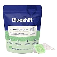 Blueshift Pre+Probiotic, Probiotics Prebiotics Digestive Enzymes 50 Billion CFUs, 10 Strains Digestive Health and Immune Support Drink Mix for Men and Women Hibiscus Peach Mango (14 Pack)