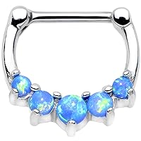 Body Candy Stainless Steel Barbell Blue Synthetic Opal Quintet Simple Septum Clicker 16 Gauge 5/16